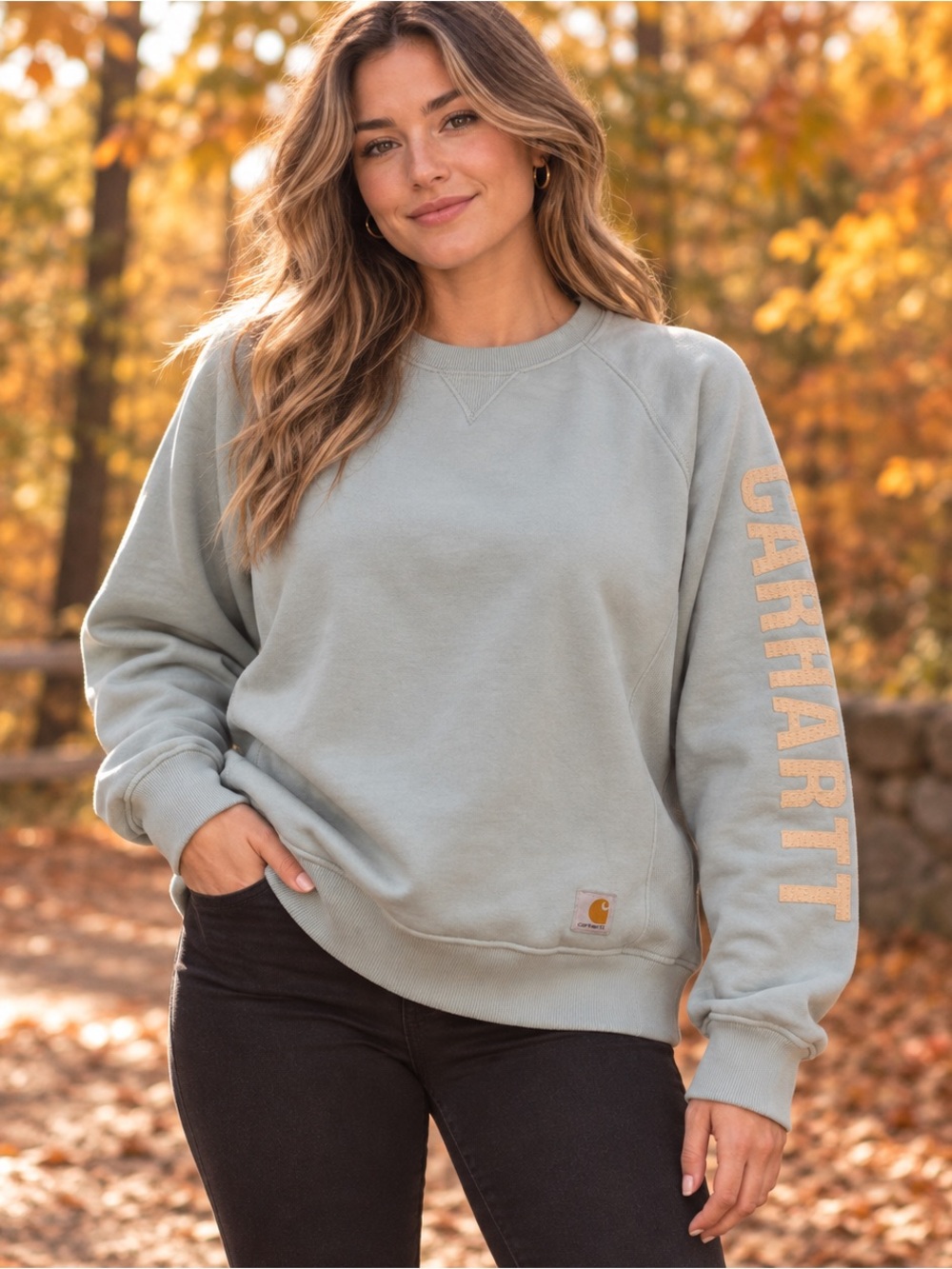 Carhartt blue Green Logo Sleeve Crewneck Sweatshirt
